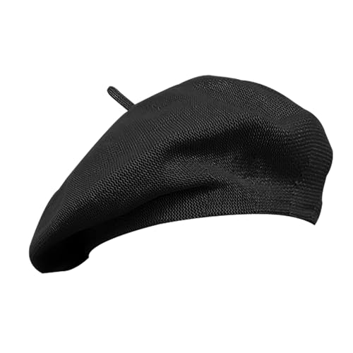 Cotton French Beret Hat Summer Knitted Soft Thin Beret Hat Slouchy Loose Painters Hat Solid Color for Women - color: Black