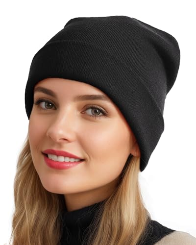 Womens Satin Lined Beanie Wool Silk Lining Slouchy Warm Skull Cap - color: 1pcs- Black