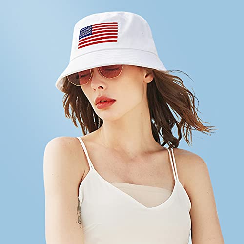 XYIYI Fashion Embroidery Bucket Hat Cotton Beach Fisherman Hats for Women Girls - color: American Flag White