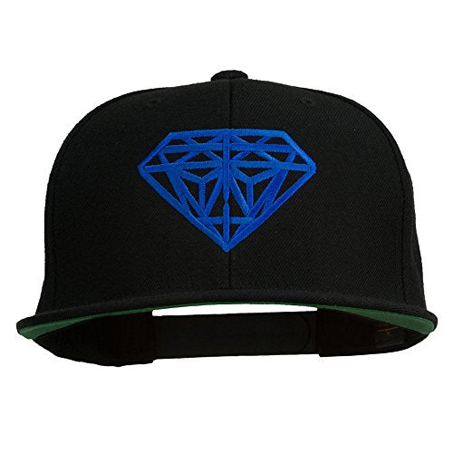 Big Diamond Outline Embroidered Flat Bill Black Cap - color: Navy