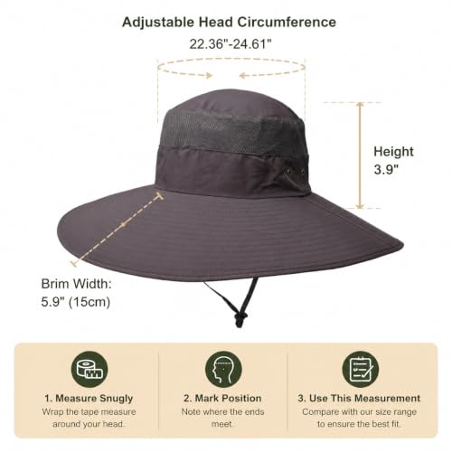 Leotruny Super Wide Brim Bucket Hat UPF50+ Waterproof Sun Hat for Fishing - color: C01-light Grey