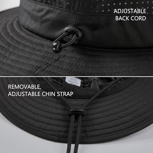 BASSDASH UPF 50+ Water-Resistant Fishing Bucket Hat with Laser Perforated Mesh Adjustable for Men Women Outdoor Hiking - color: Black