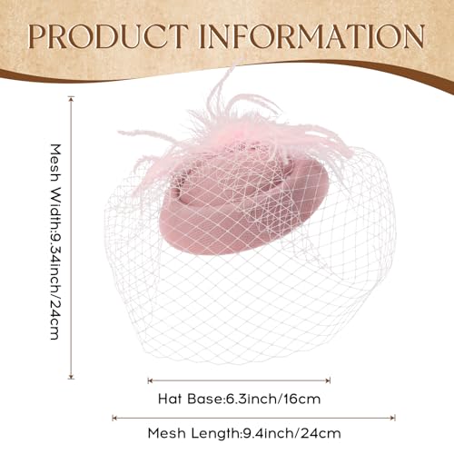 Fascinator Hat Veil Feather Fascinator Tea Party Bridal Wedding Veil Retro Hat Pillbox Hat - color: Pink