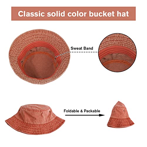 Washed Cotton Bucket Hats Packable Summer Beach Cap for Men Women - color: Ce-bh-green-red-orange