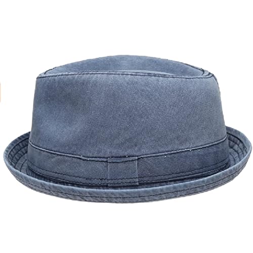 Men's Casual Vintage Style Washed Cotton Fedora Hat - color: Navy-f2232, size: Small-Medium