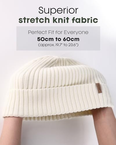FURTALK Double Layer Winter Hats for Men Women Beanie Cuffed Warm Ski Hats - color: White