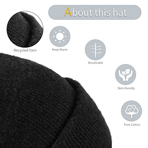 Achiou Beanie Hat, Winter Warm Cuffed Knit Cap for Women Men - color: Black