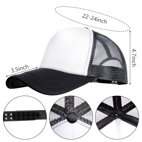 2 Pack Trucker Hat Bulk Mesh Cap for Women Men Adjustable Blank Hats for DIY Sports Outdoor - color: Black and White
