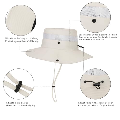 Kids Sun Hat with UV Protection Beach Bucket hat Safari Boonie Cap - color: Beige # Ab