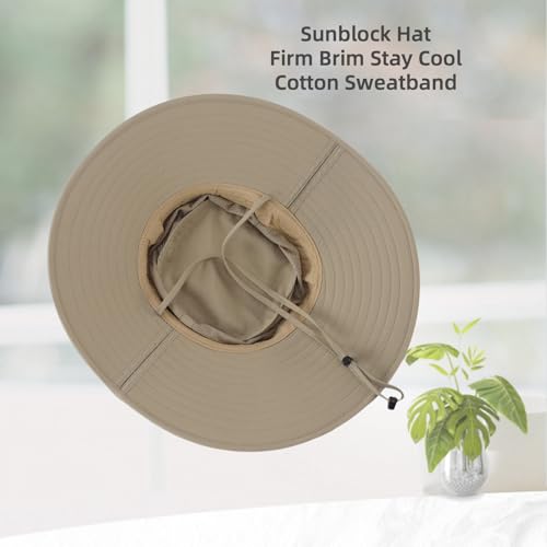 Home Prefer UPF50+ Mens Sun Hat Wide Brim Fishing Hat Foldable Large Brim UV Protection Sun Hat for Men Women Beach Gardening - color: Khaki