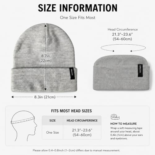 2 Pack Beanie for Men Women Warm Knit Winter Hat Soft Cuffed Cap - color: Heather Grey + Dark Grey