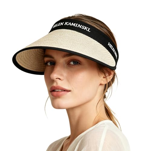 Women Straw Sun Visor Hat, Summer Wide Brim UV Protection Beach Cap Adjustable Sun Hat for Outdoor - color: Off-white
