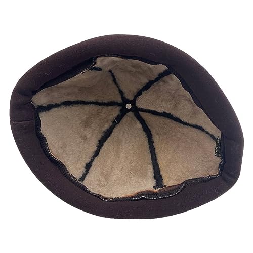 Lukkizara Winter Sheepskin Leather Fur Knit Beanie Cuff Round Bucket Winter Ski Hat - color: Brown