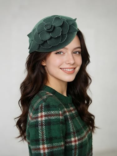 Beret Hats for Women Wool Fashion Blend French Beret for Men and Women Costume Party Fascinators - color: Green