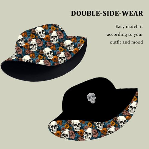 Bucket Hat for Men Women Funny Holiday Fishing Hat Cute Fisherman Cap - color: H-skull