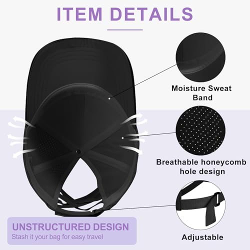 Women Criss Cross Ponytail Hat Mesh Quick Drying Baseball Cap High Messy Bun Ponycap Lightweight Outdoor Sports Hat - color: Black