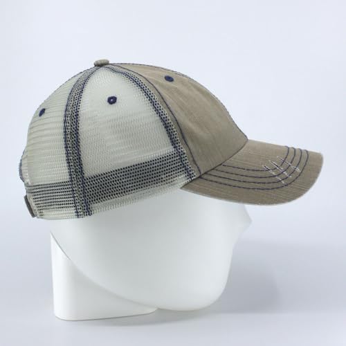 The Vintage Year Distressed Cotton Unstructured Soft Mesh Breathable Adjustable Dirty Wash Dad Hat Trucker Baseball Cap - color: Distressed Khaki