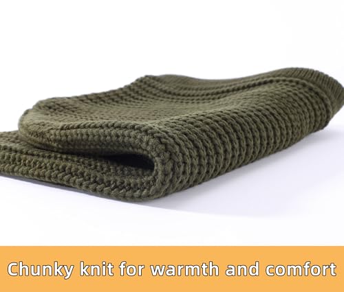 Connectyle Knit Hooded Scarf Hat Pullover Balaclava Beanie Skull Cap with Drawstring Neck Gaiter Hood Winter Hats for Women - color: Army Green