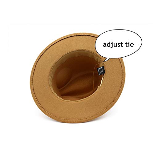 Lady Wide Brim Felt Fedora Panama Hat with Ring Belt - color: Camel, size: Medium