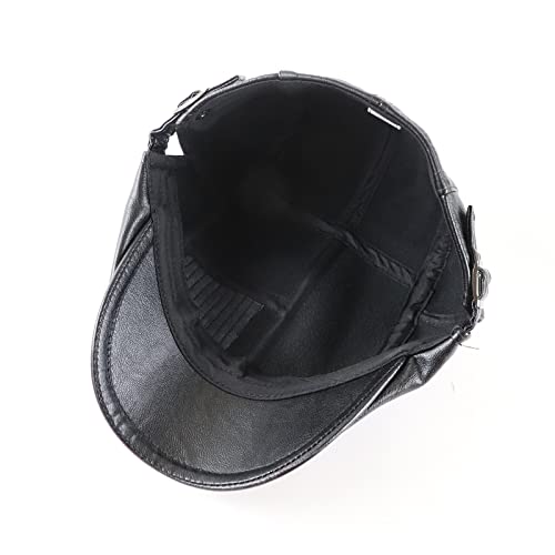 Mens Ivy Cap PU Leather Newsboy Hat Adjustable Beret Caps Classic Golf Flat Cap Gatsby Driving Fishing Hat - color: Black 5