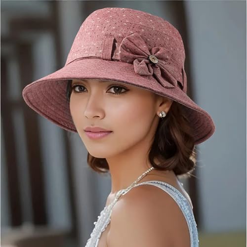 Glamorstar Cloche Hats for Women Vintage Bowler Hat Floral Fedora Bucket Hats - color: Wine Red B