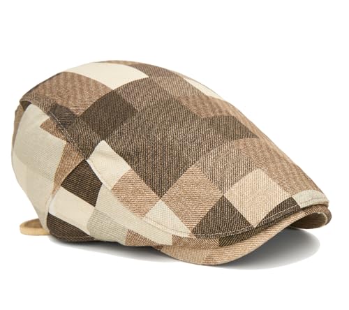 Quanhaigou Men's Cotton Flat Ivy Gatsby Newsboy Driving Hat Adjustable Irish Cabbie Ivy Driving Hunting Cap - color: Plaid Blue Grey