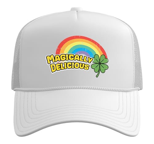 St Patricks Day Magically Delicious Saint Paddys Men Women Trucker Hat with Adjustable Mesh Back - color: White