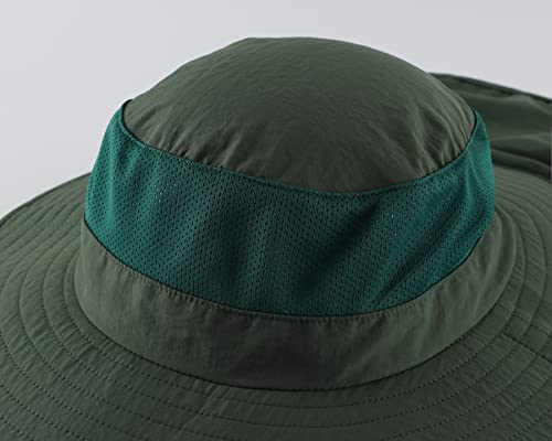 Home Prefer Outdoor UPF50+ Mesh Sun Hat Wide Brim Fishing Hat with Neck Flap Sun Hat for Men Women - color: Forest Green