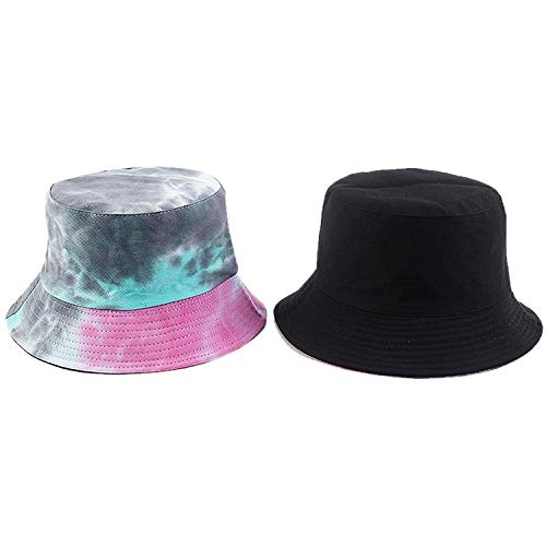 Tie Dye Bucket Hat Reversible Cotton Multicolored Fisherman Cap Packable Sun Hat - color: Multicolor E