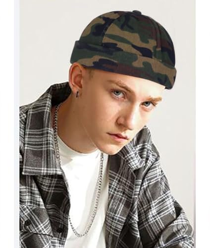 DIYDECAL 3 Pack Mens Brimless Skullcap Sailor Docker Cap Rolled Cuff Retro Beanie Hat - color: Camo