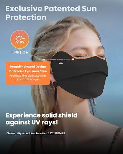 BENEUNDER UV Sun Protection Face Cover/Neck Gaiter Scarf UPF50+ Breathable Cooling for Summer Outdoor Activities Reusable - color: Black Face