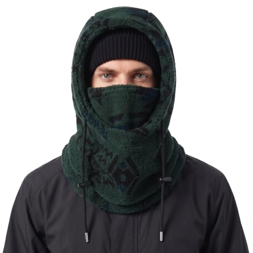 Ski Mask Balalclava Windproof Face Mask Warm Fleece Neck Cover for Cold Weather Helmet Hood for Men & Women - color: Green Print