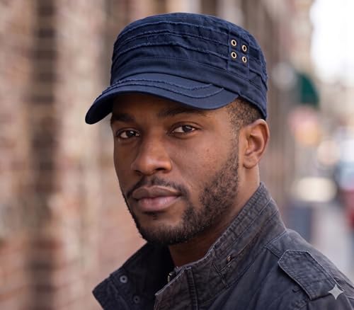 D&Y Unisex 100% Cotton Military Cadet Hat - Distressed Frayed Flat Top Cap - Adjustable Everyday Patrol Hat - color: Navy