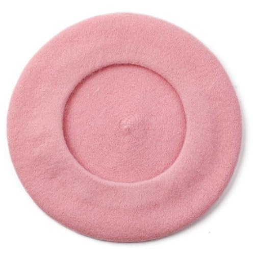 Women Beret Classic French Hat - Elegent Black Wool Beret for Party Romantic French Themed Fancy Dress(Size:S/M) - color: Pink
