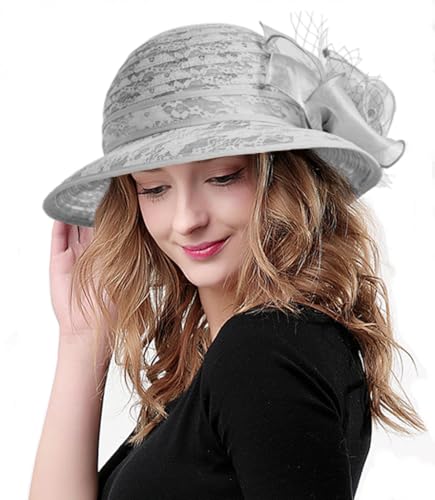 Women's Organza Derby Fascinator Hat Cloche Bowler Hat Cocktail Tea Party Wedding Sun Hat - color: A8-grey