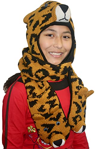 Agan Traders Animal Hat Cap Wool Fleece Lined Trapper Beanie Multi-Functional Set Girls Boys Adult - color: Combo-leopard