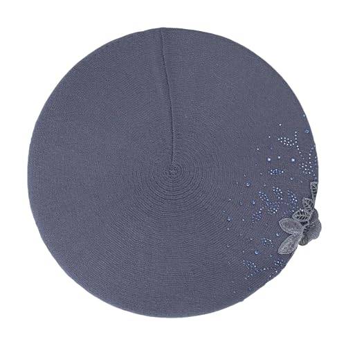 ZLYC Women French Beret Hat Reversible Solid Color Mosaic Warm Artist Cap - color: Flower Haze Blue