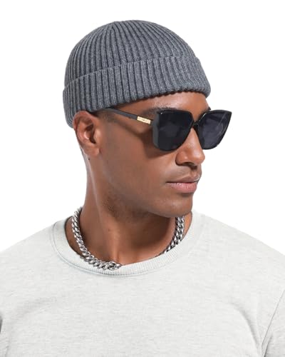 Short Fisherman Beanie for Men Women Wool Knit Cuff Winter Hats - color: 1pcs-grey