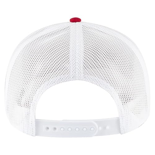 Ashen Fane Faux Suede 5 Panel Polyester Blend Classic Adjustable Trucker Hat - Animal Patch Mesh Back or Plain Cap - color: Flamingo Red/White