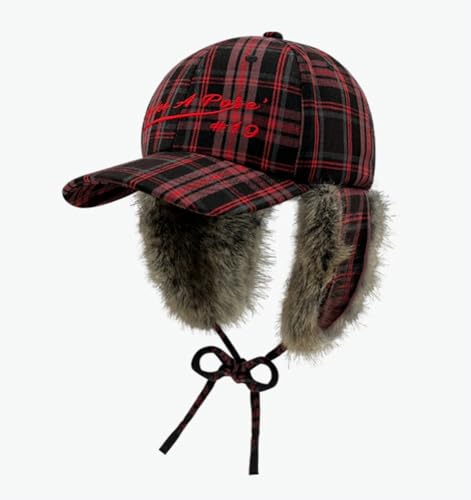 URAWOW Faux Fur Baseball Cap Women Winter Fall Grunge Aespa NINGNING Same Style Trapper Hat Plush Retro Fashion Ear Warmer - color: Brown