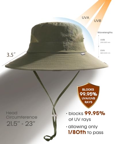 FURTALK Womens Sun Hat with Ponytail Hole Beach Hiking Summer Wide Brim UPF 50+ Outdoor Protection Foldable Bucket Hat - color: Green
