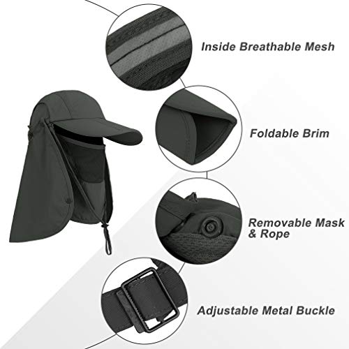 CRISTGEE Foldable Sun Cap, Fishing Hats, UPF 50+ Protection Caps with Face Mask Neck Flap - color: Army Green