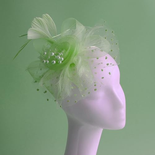 WLBON Fascinators Hat 20s 50s Headband Hair Clips Flower Mesh Veil Feather Headpiece Headwear Women Halloween Carnival Cocktail Wedding Church Cosplay Dress Up Birthday Tea Party Accessories Green - color: Light Green