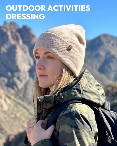 Beanie for Men Women, Winter Double Layer Warm Hat Skull Cap - color: Beige