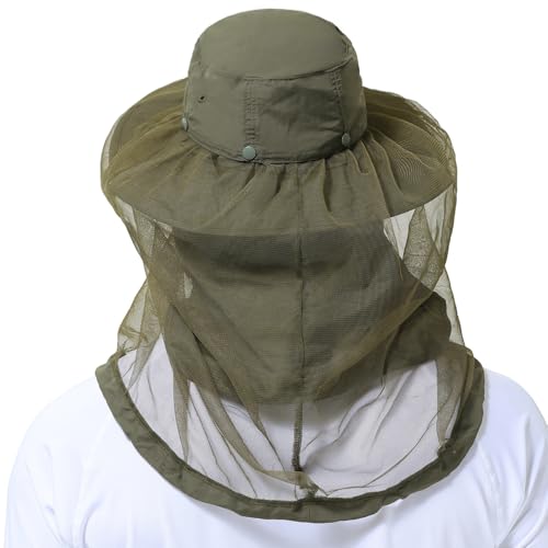 BASSDASH UPF 50+ Mosquito Sun Hat with Hidden Head Net and Neck Flap for Men Women Outdoor Fishing Hiking Camping - color: Army Green
