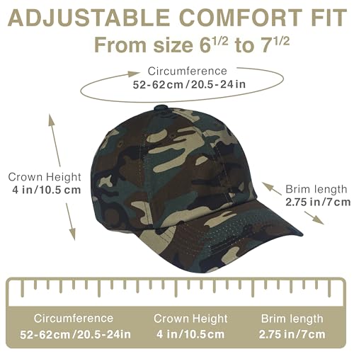 E BY ELIDAN Classic Dad Hat Cotton, Low-Profile Plain Baseball Cap, Adjustable, Breathable and Packable - color: Camo
