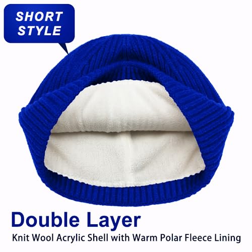 ROYBENS Swag Wool Knit Cuff Short Fisherman Beanie for Men Women Winter Hat - color: 1pcs-blue-thick Double Layer