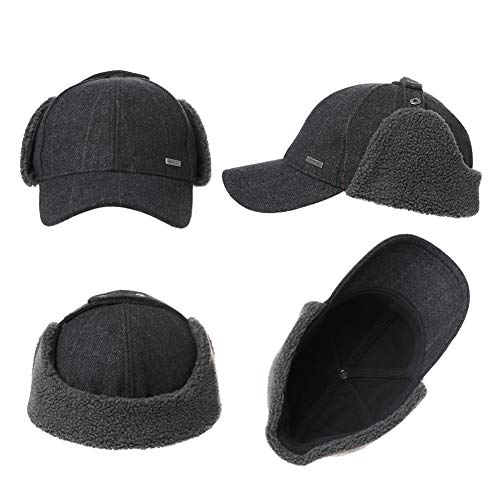 TOP-EX Oversized XL/XXL Unisex Wool Blend Winter Trapper Hat Baseball Cap Fleece Earflaps Fleece Lined - color: Black(fleece), size: X-Large