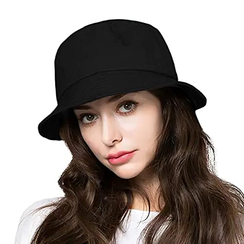 Unisex Bucket Hat Beach Sun Hat Aesthetic Fishing Hat for Men Women Teens, Reversible Double-Side-Wear - color: Black