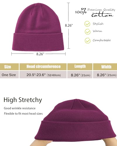 vidsel 100% Cotton Beanie Hat-Unisex Winter Knit Cuffed Beanies Skull Cap - color: 1-purple